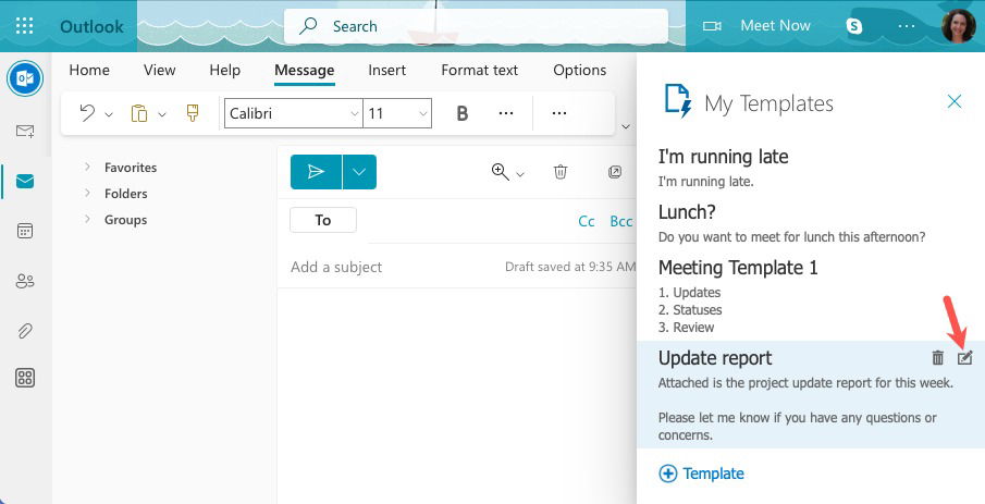 Кнопка редактирования шаблона в вебе
