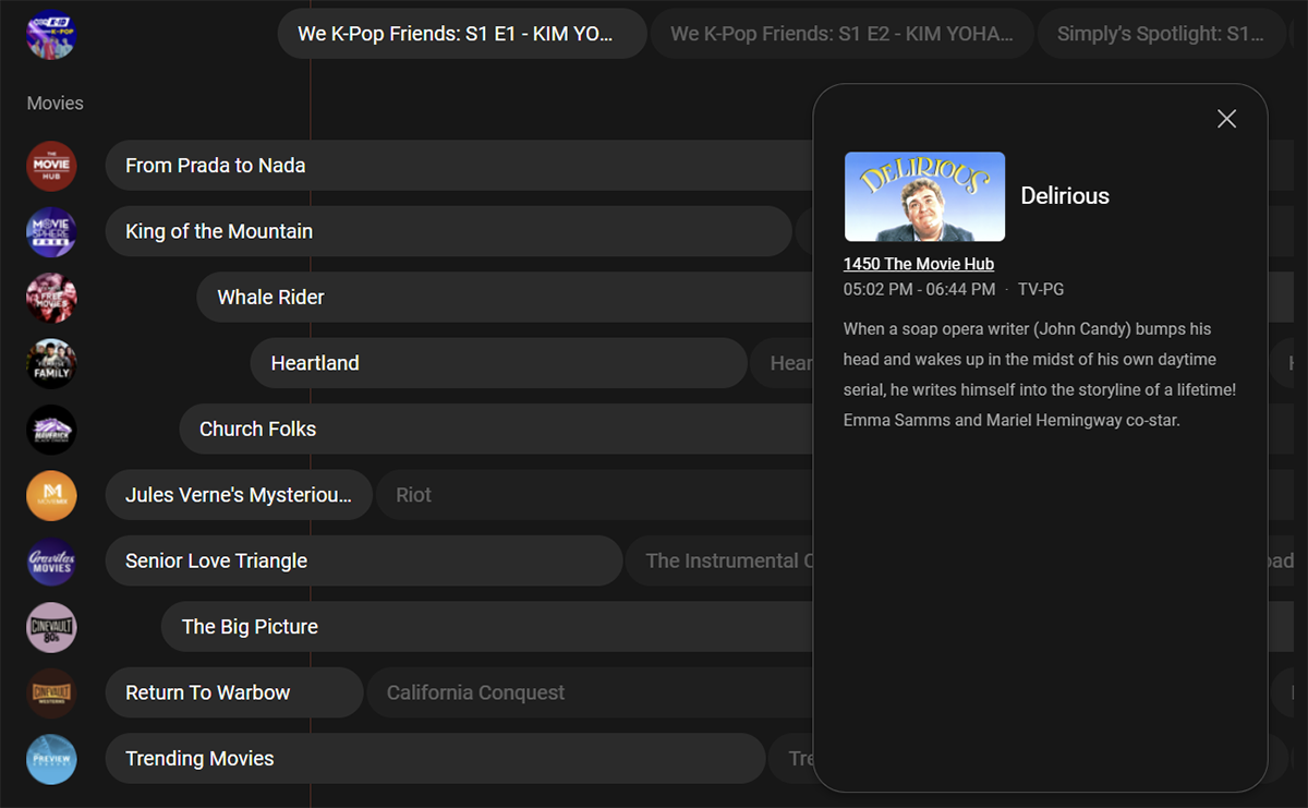 Samsung TV Plus' Guide and Information Pane