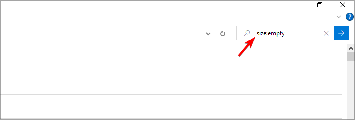 Поиск пустых папок в Проводнике Windows — пример ввода size:empty