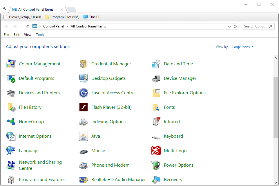 панель управления Windows