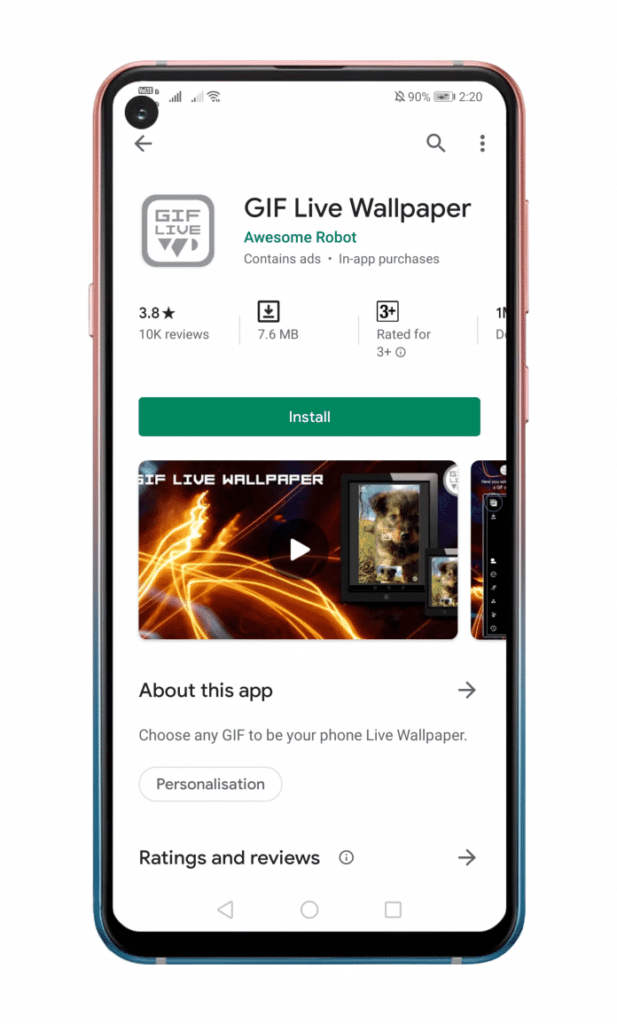 Страница приложения GIF Live Wallpaper в Google Play