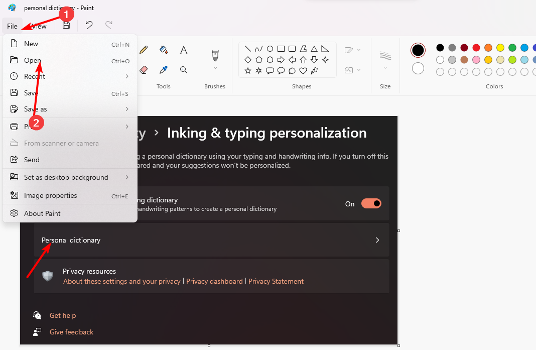 Открытие файла в Paint