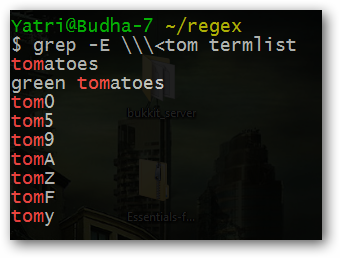 Иллюстрация: начало слова — пример в grep