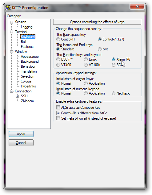 Настройка клавиатуры в PuTTY для корректной работы F-клавиш с Byobu