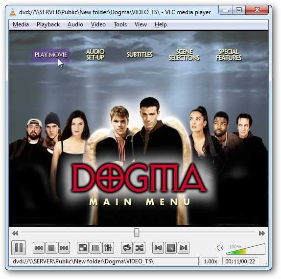 VLC воспроизводит DVD из папки VIDEO_TS