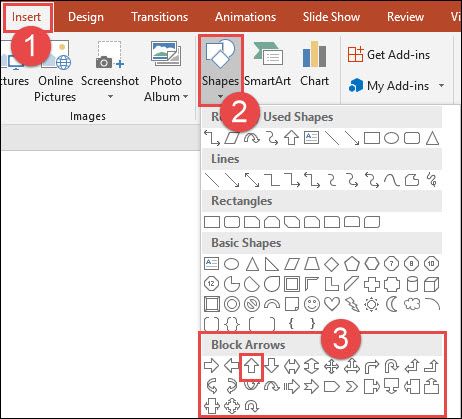 Выбор блочной стрелки в галерее фигур