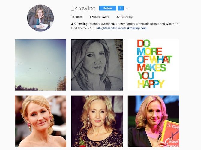 Пример профиля известного автора в Instagram