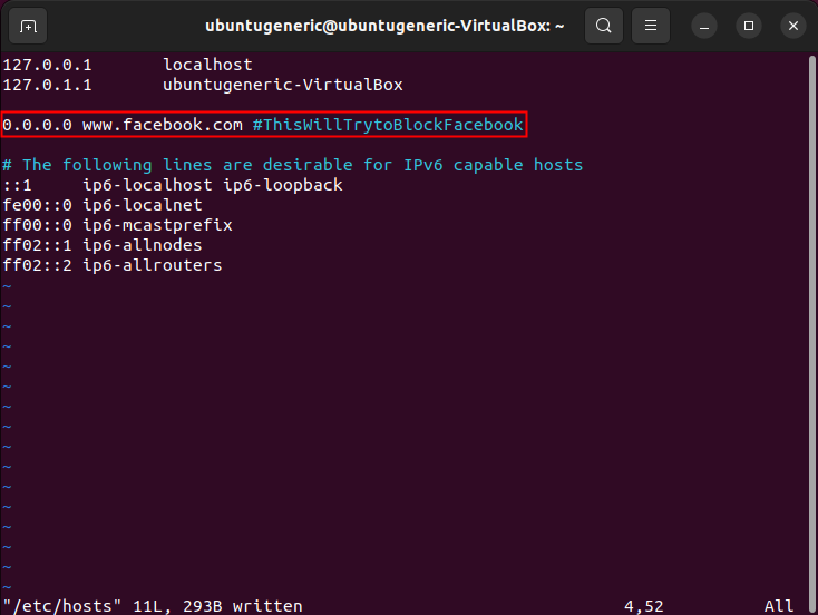 Запись в файле hosts, блокирующая facebook