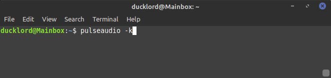 Перезапуск PulseAudio командой pulseaudio -k