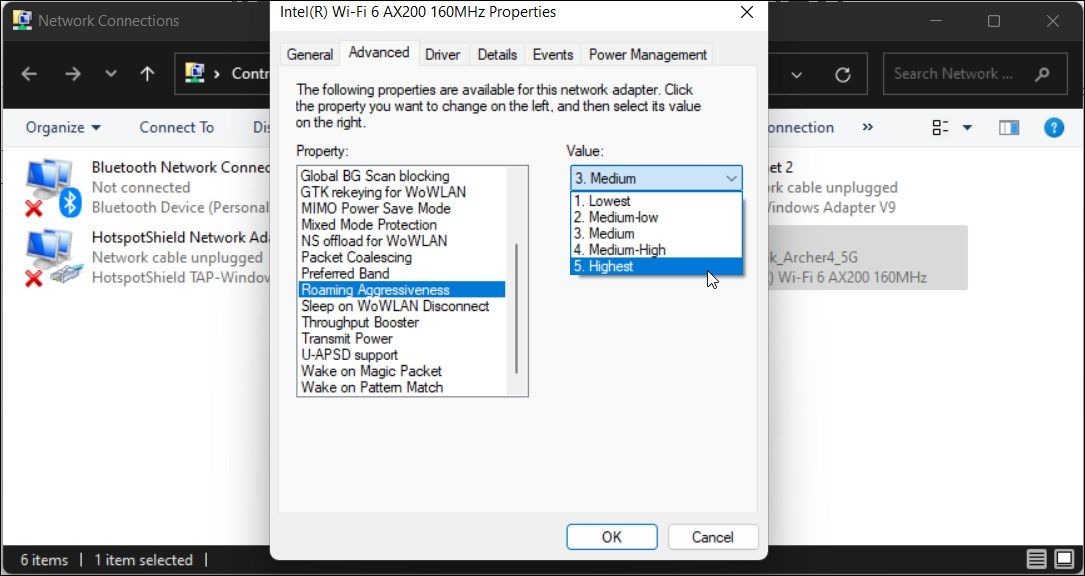 Свойство Roaming Aggressiveness — выбор максимального значения
