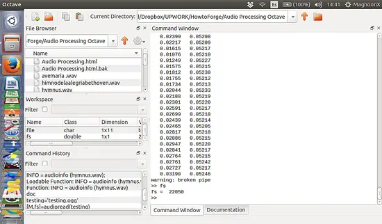 Частота дискретизации в окне Octave