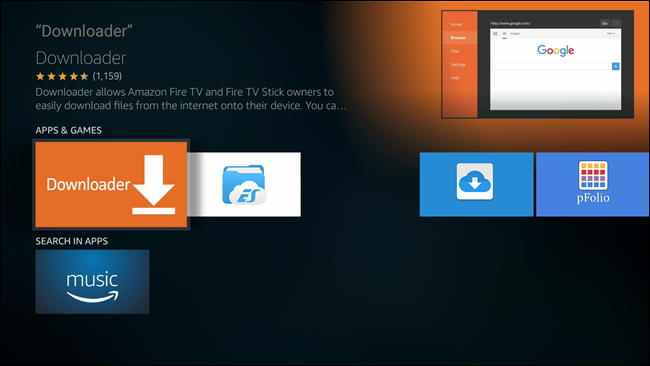 Скриншот приложения Downloader на Fire TV