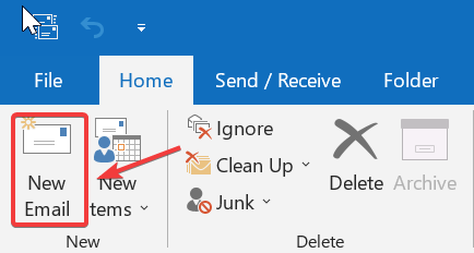 Создать новое письмо в Outlook