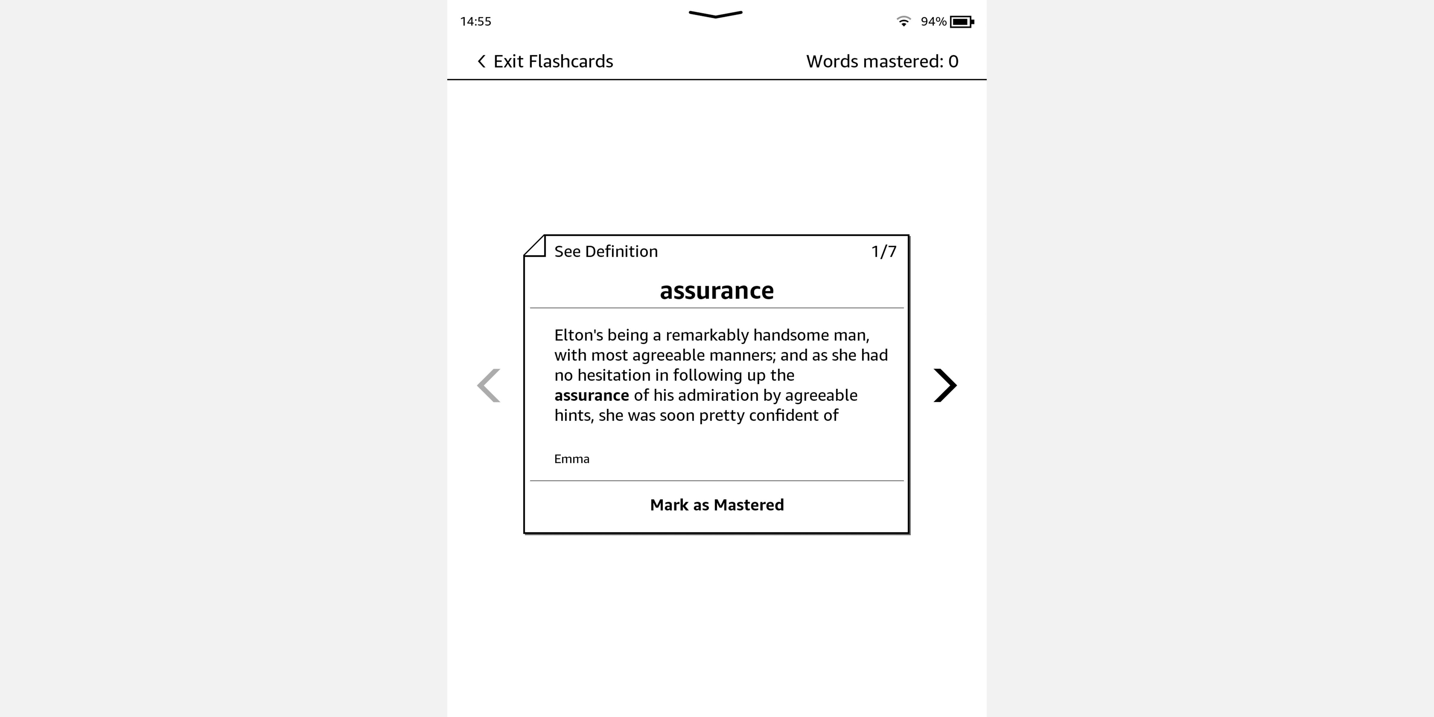 скриншот Kindle с флэш-картой Vocabulary Builder