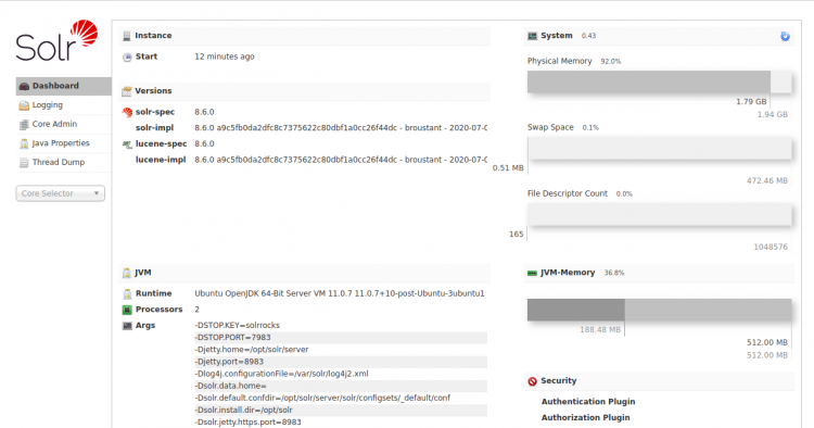 Панель управления Apache Solr