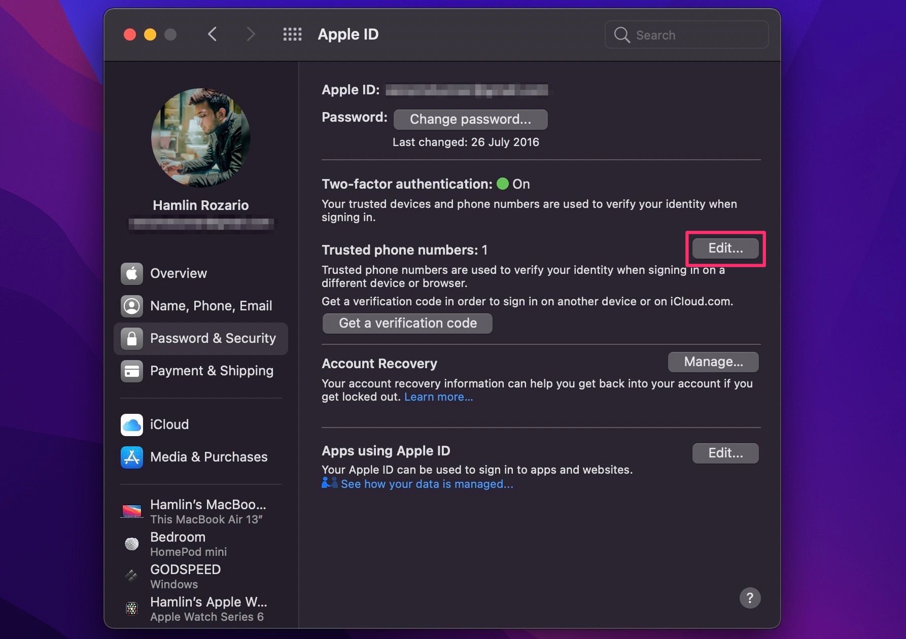 Обновление доверенного номера на Mac