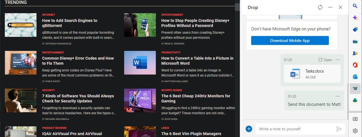 Загрузка файла из Edge Drop