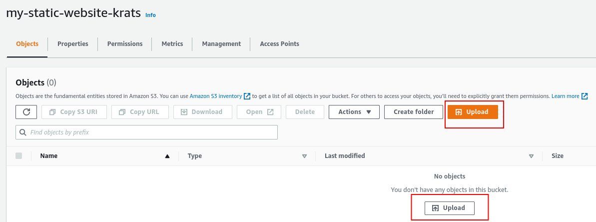 Вкладка объектов бакета с кнопкой загрузки