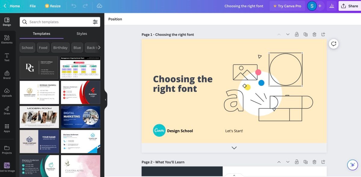 Canva Design School font tutorial 