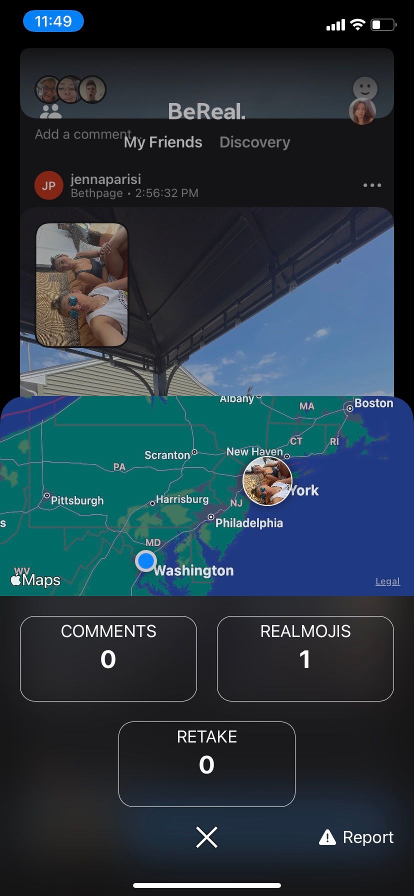 Меню информации о друге в BeReal