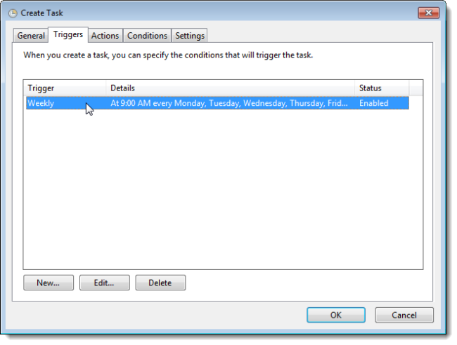 Вкладка Actions — кнопка New