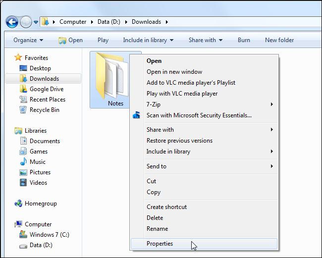 Свойства файла/папки — контекстное меню Windows