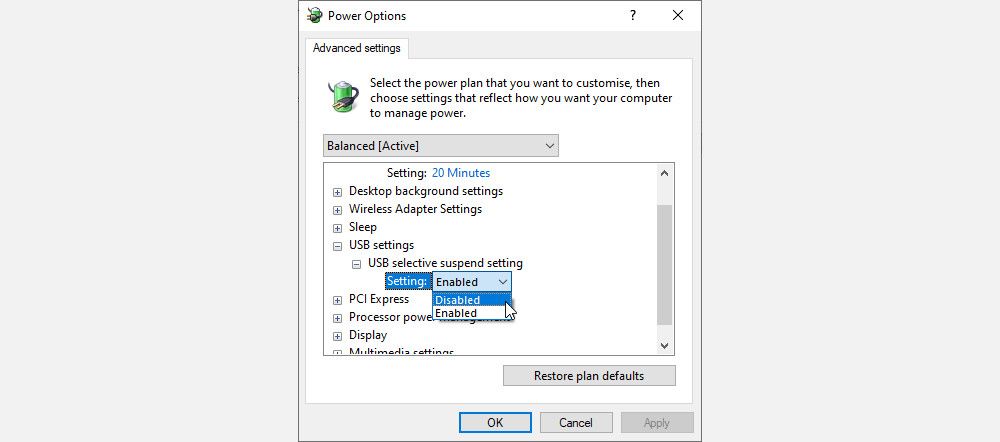 Настройка питания USB в Windows