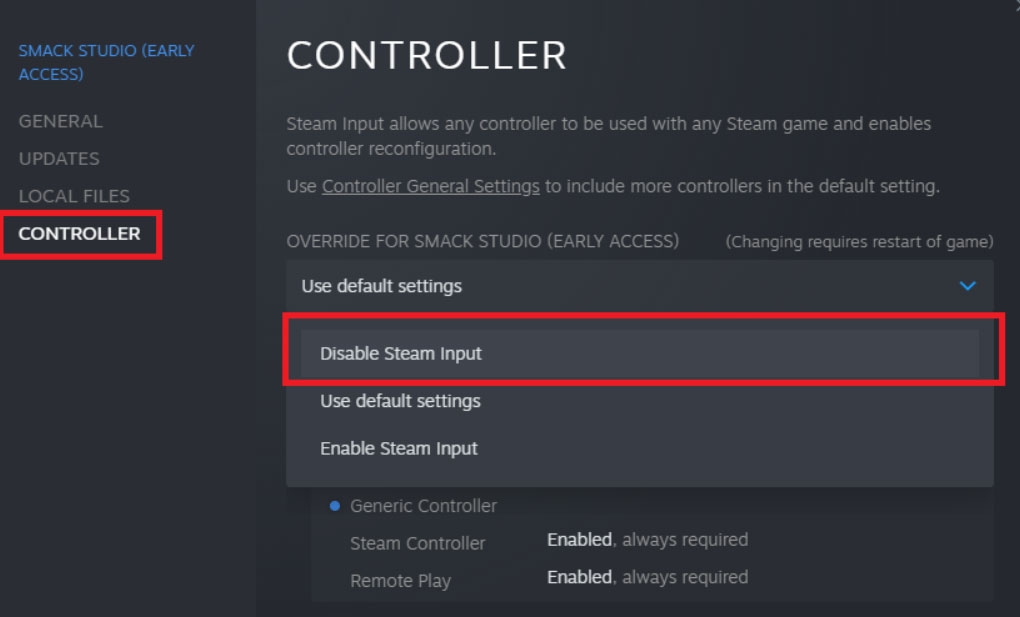 Désactivation Steam Input - Paramètres contrôleur Steam