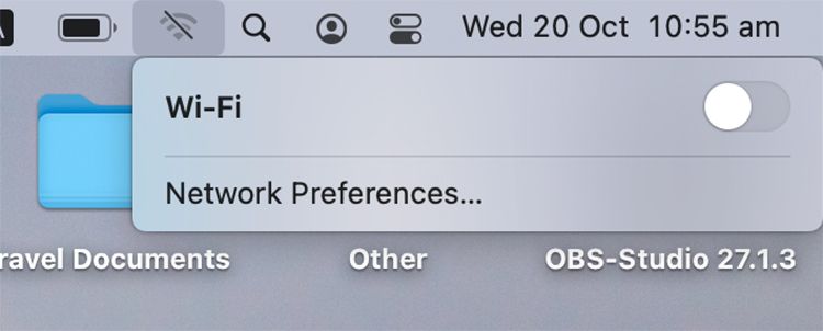 Отключение Wi‑Fi через строку меню