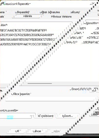 Вкладка «Хеши» в окне свойств Проводника.