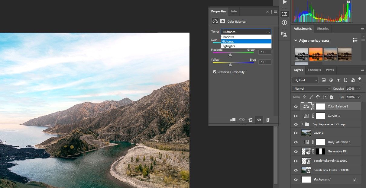 Шаг 9 Создайте корректирующий слой Цветовой баланс в Photoshop Beta