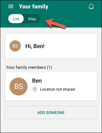 Список членов семьи в меню Ваша семья с указанием сохранённых участников