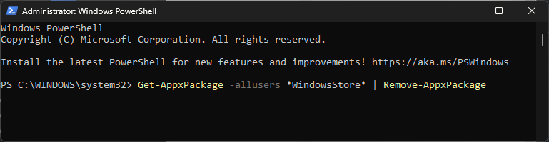 Commande PowerShell pour supprimer Microsoft Store pour tous les utilisateurs