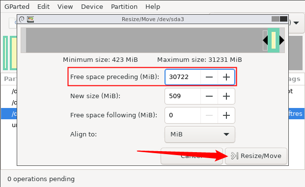 Введите значение свободного места, затем нажмите 