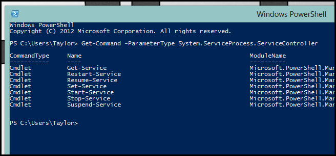 скриншот Get-Command с фильтром по ParameterType