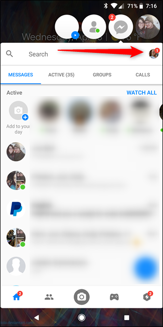 Иконка профиля в Messenger — коснитесь, чтобы открыть настройки