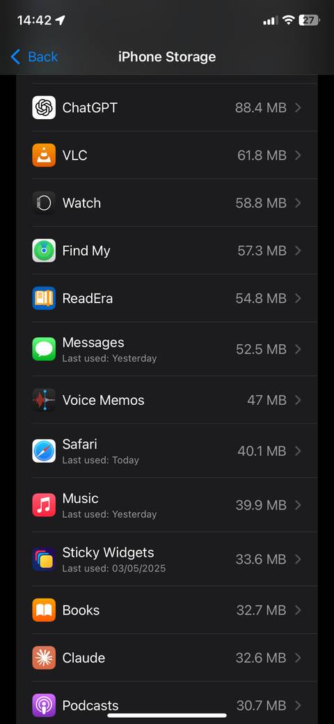 Safari app in settings