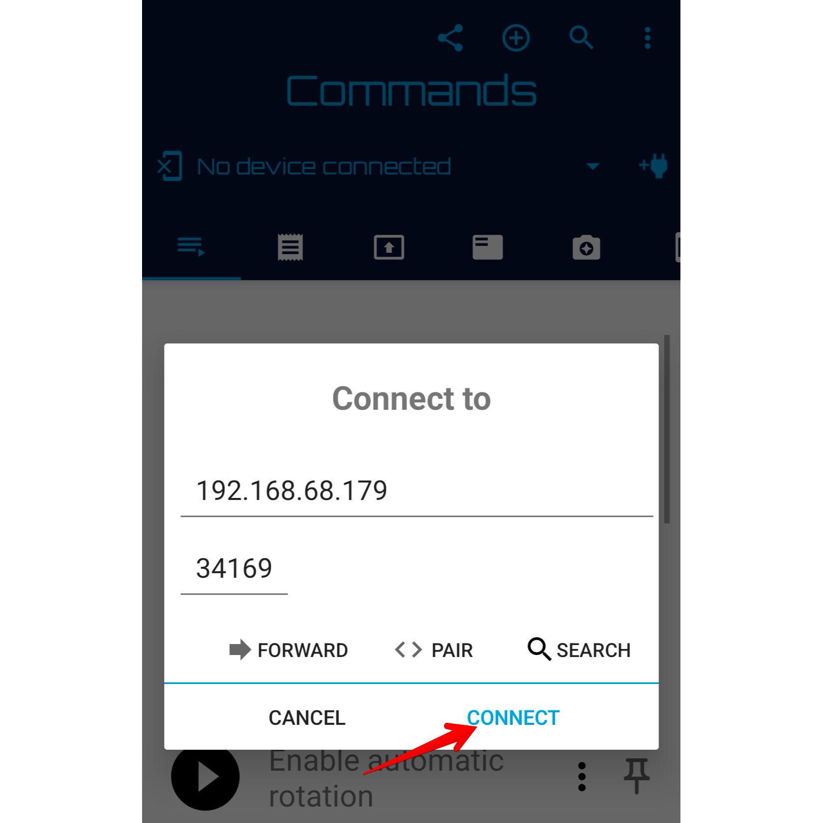 Bugjaeger: экран подключения с автозаполнением IP и полем порта