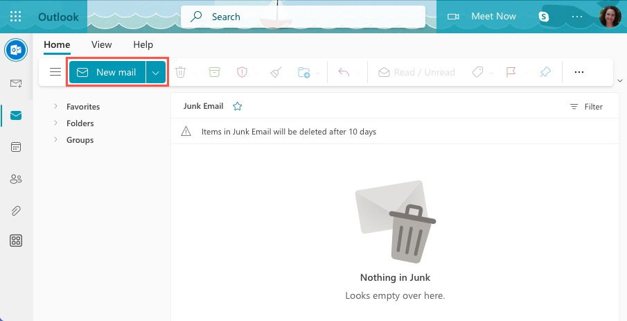 Создать письмо на вкладке Главная в веб