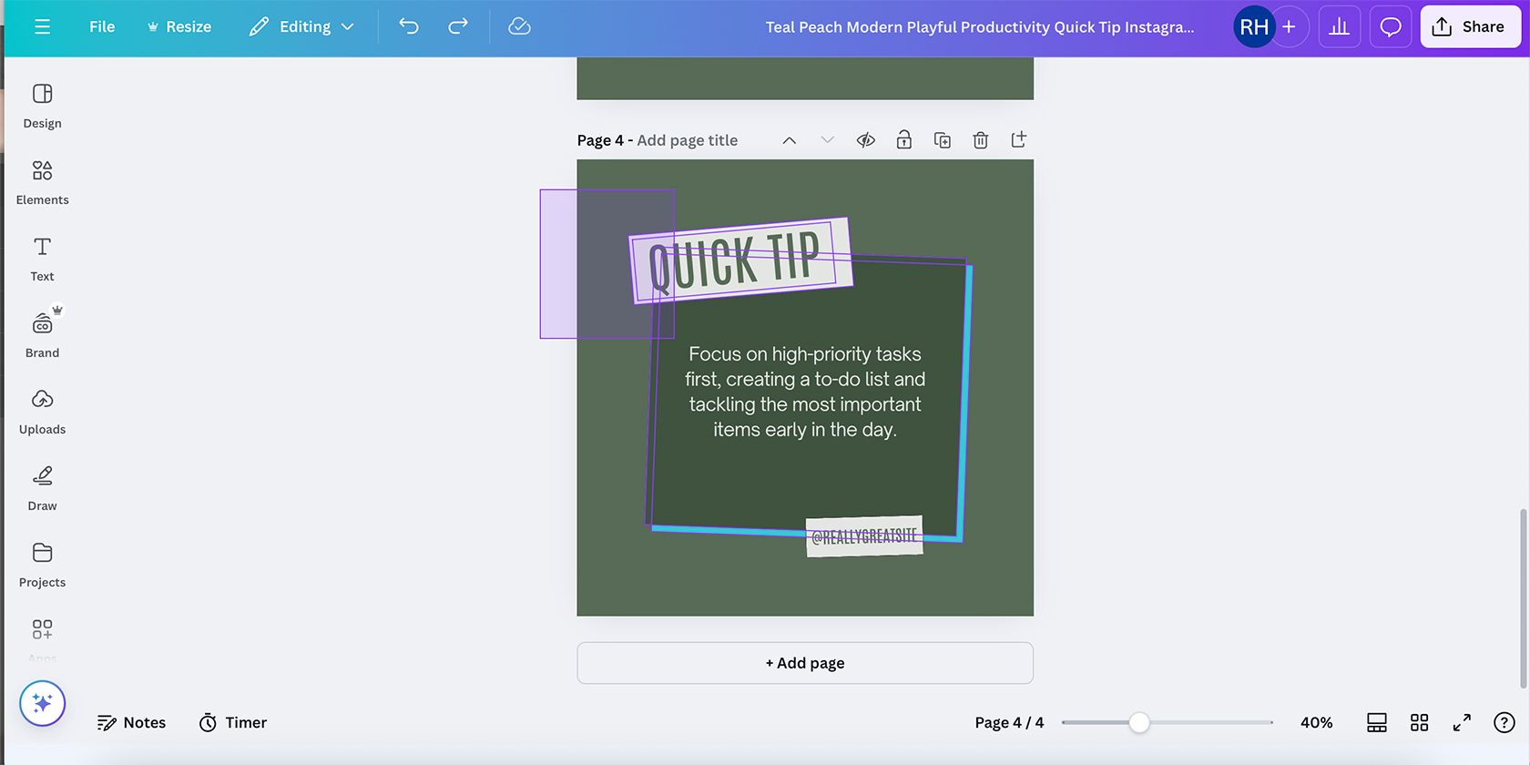 Выделение объектов перетаскиванием в Canva