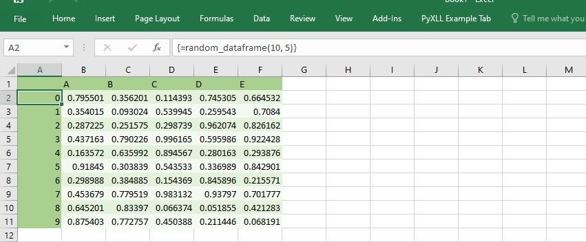 DataFrame в Excel, созданный Pandas через PyXLL