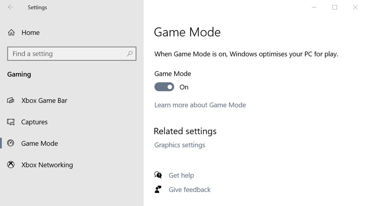 Экран параметров игр в Windows