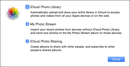 Параметры синхронизации Фото в iCloud: выбор опций