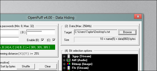 Окно выбора файла для сокрытия