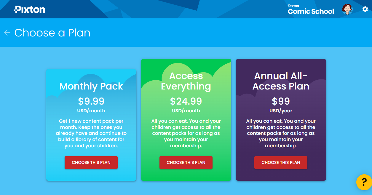 A Screenshot of Pixton's Premium Options