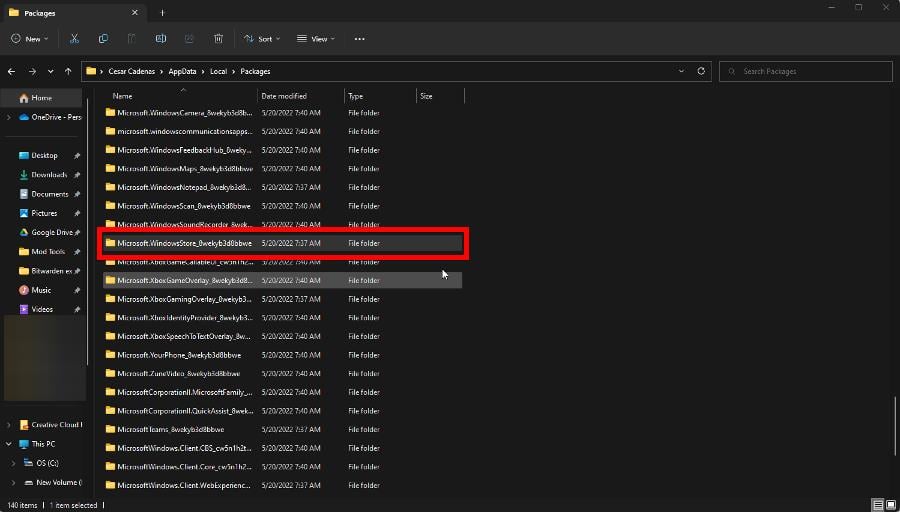 Папка Microsoft.WindowsStore_8wekyb3d8bbwe