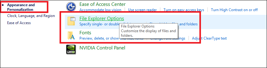 Выбор пункта меню «Изменить параметры папок и поиска» в Проводнике Windows 10