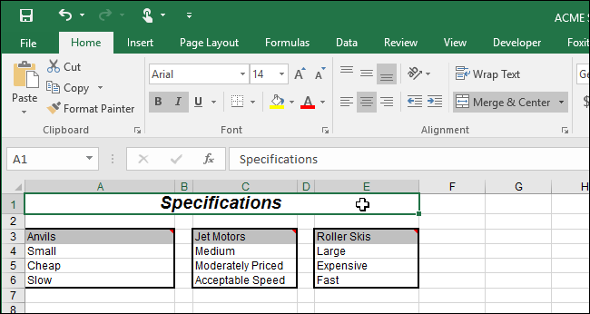 Ячейки объединены и текст по центру