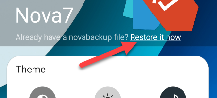 Экран Nova Launcher с опцией Восстановить сейчас.