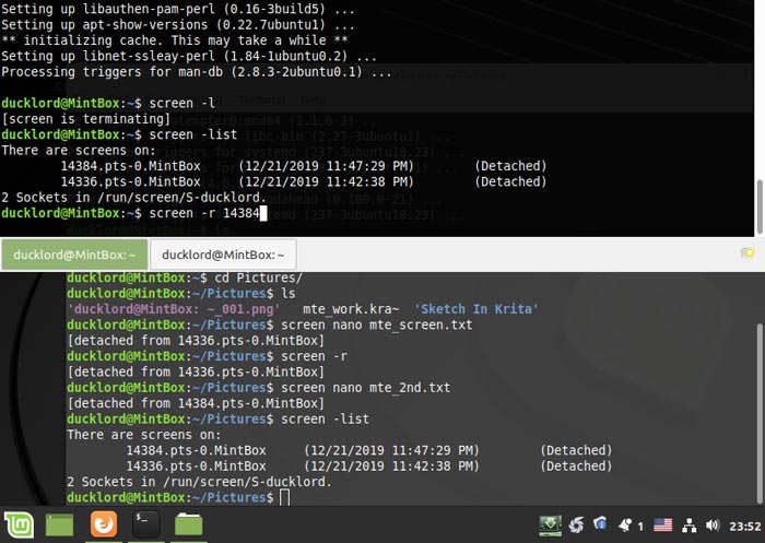 Повторное подключение из другого терминала